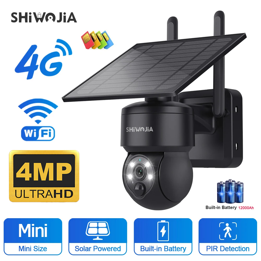 Smart Home Outdoor Camera - SHIWOJIA WIFI ワイヤレス PTZ ソーラーカメラ 4G