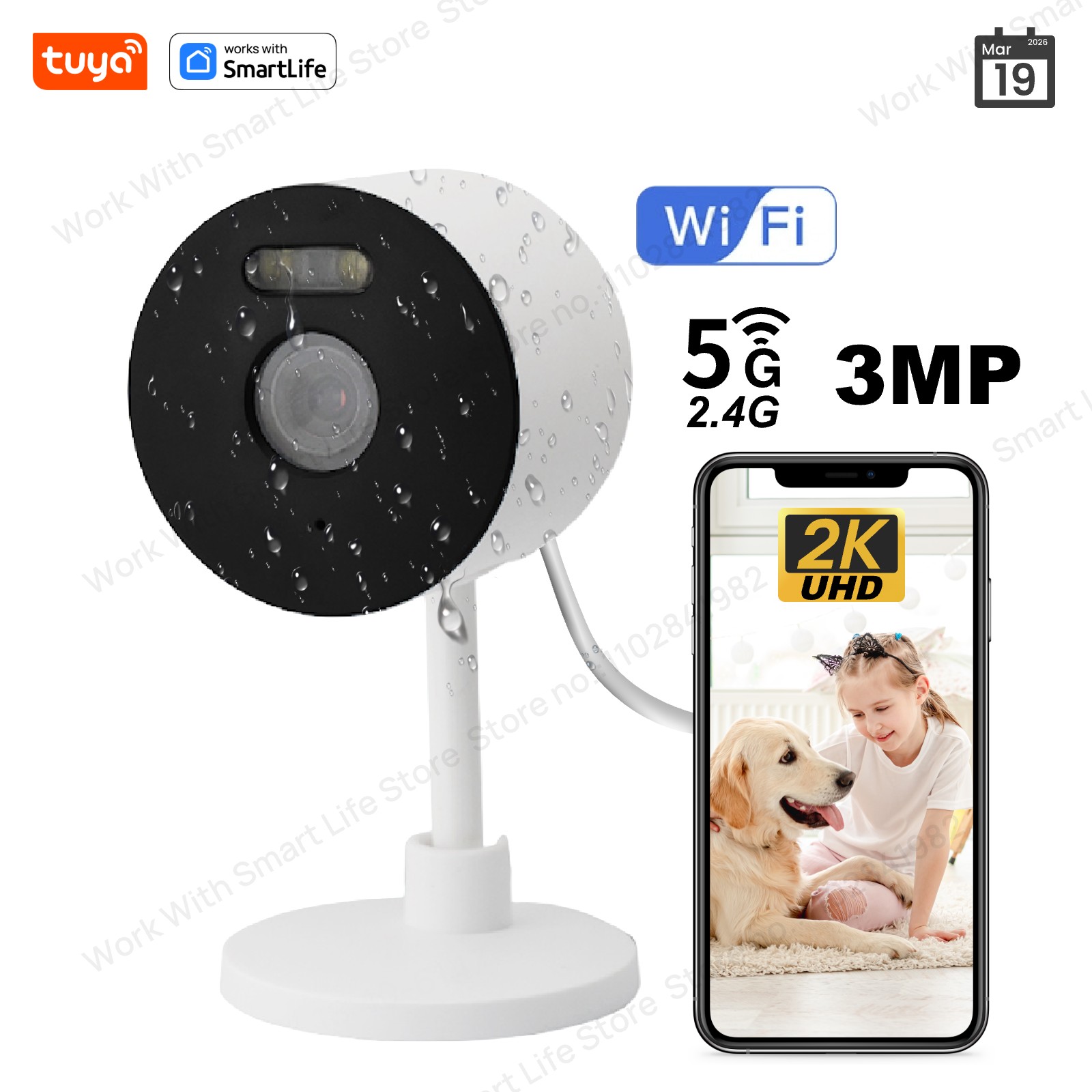 Smart Elderly Home - 3MP HD Tuya スマート屋内/屋外セキュリティカメラ、家庭用、赤ちゃん/高齢者/ペット用カメラ、電話アプリ付き、カラー暗視機能、双方向音声対応