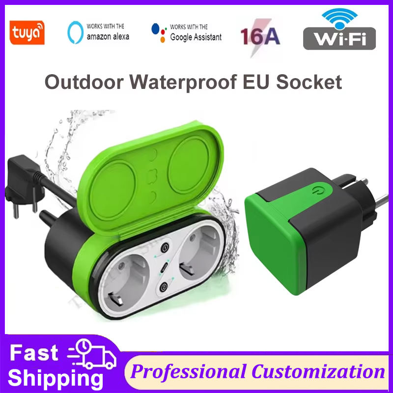 Smart Wall Socket - Tuya EU 16A Wifiスマート屋外プラグスイッチソケットIP44防水スマートダブルソケットタイマーAPP音声制御 Alexa Google対応