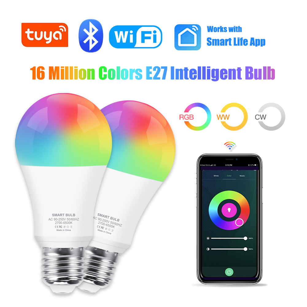 Smart Home Yellow - Tuya Wifi/Bluetooth スマート電球 E27 RGB Alexa