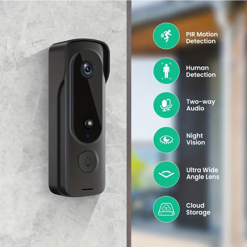 Smart Home Hub Apple - 屋外ワイヤレスドアベル ソーラーカバー 1080P ビデオインターホン 双方向音声 モーション検知