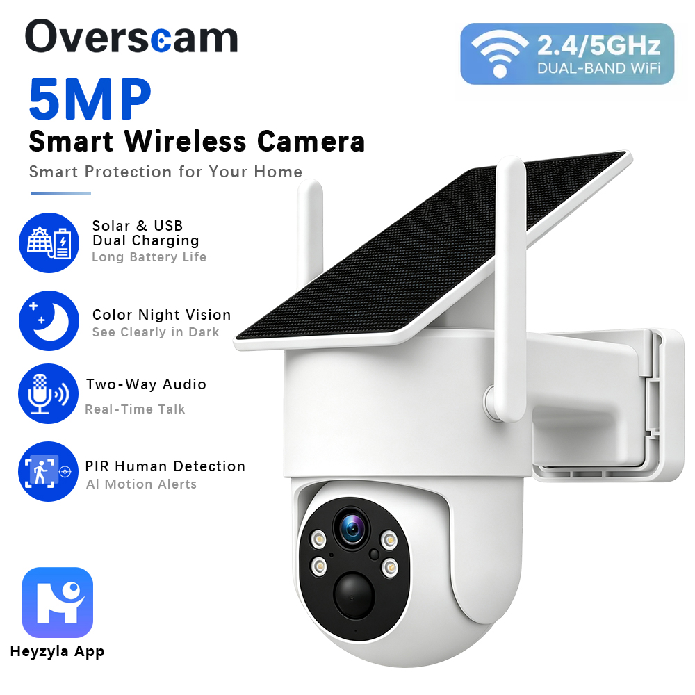 Smart Home Outdoor Camera - 5MP ソーラー駆動 PTZ カメラ屋外ワイヤレスホームモニタリング用固定ソーラーパネル 360 5GHz