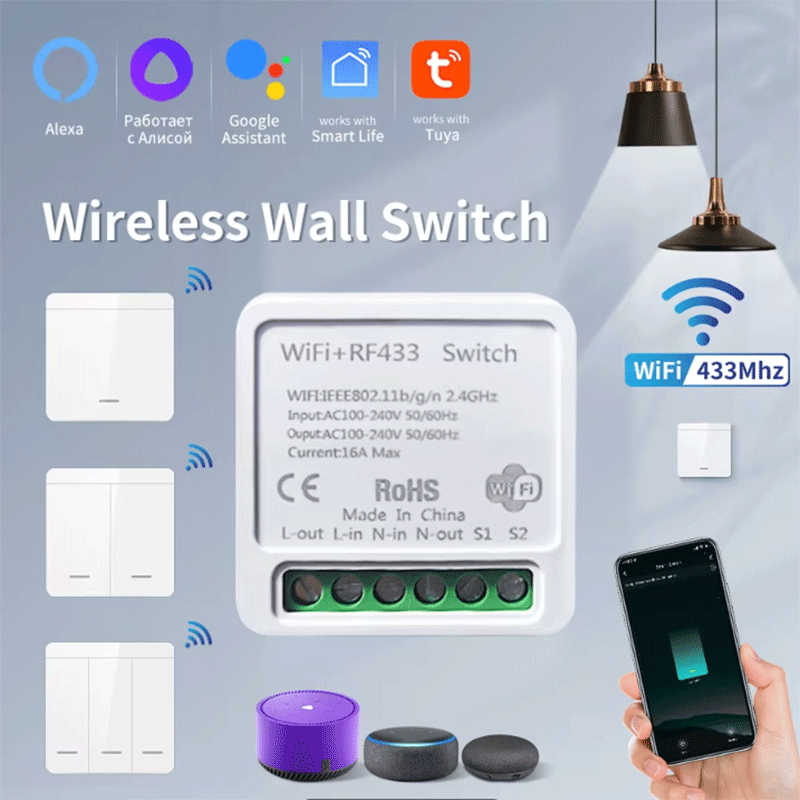Smart Home Networking - Tuya WiFiスマートライトスイッチ スマートホーム ワイヤレスRF 433mhz プッシュボタン壁スイッチ