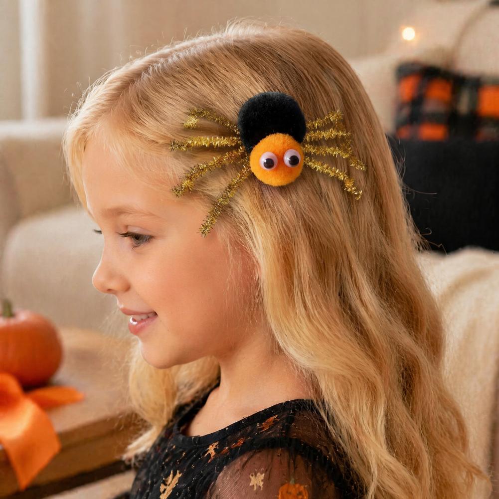Smart Home Samsung - ぬいぐるみスパイダーヘアアクセサリー安定したダックビルクリップ子供用ハロウィンスパイダーヘアクリップ女の子女性用毛皮のようなポンポン