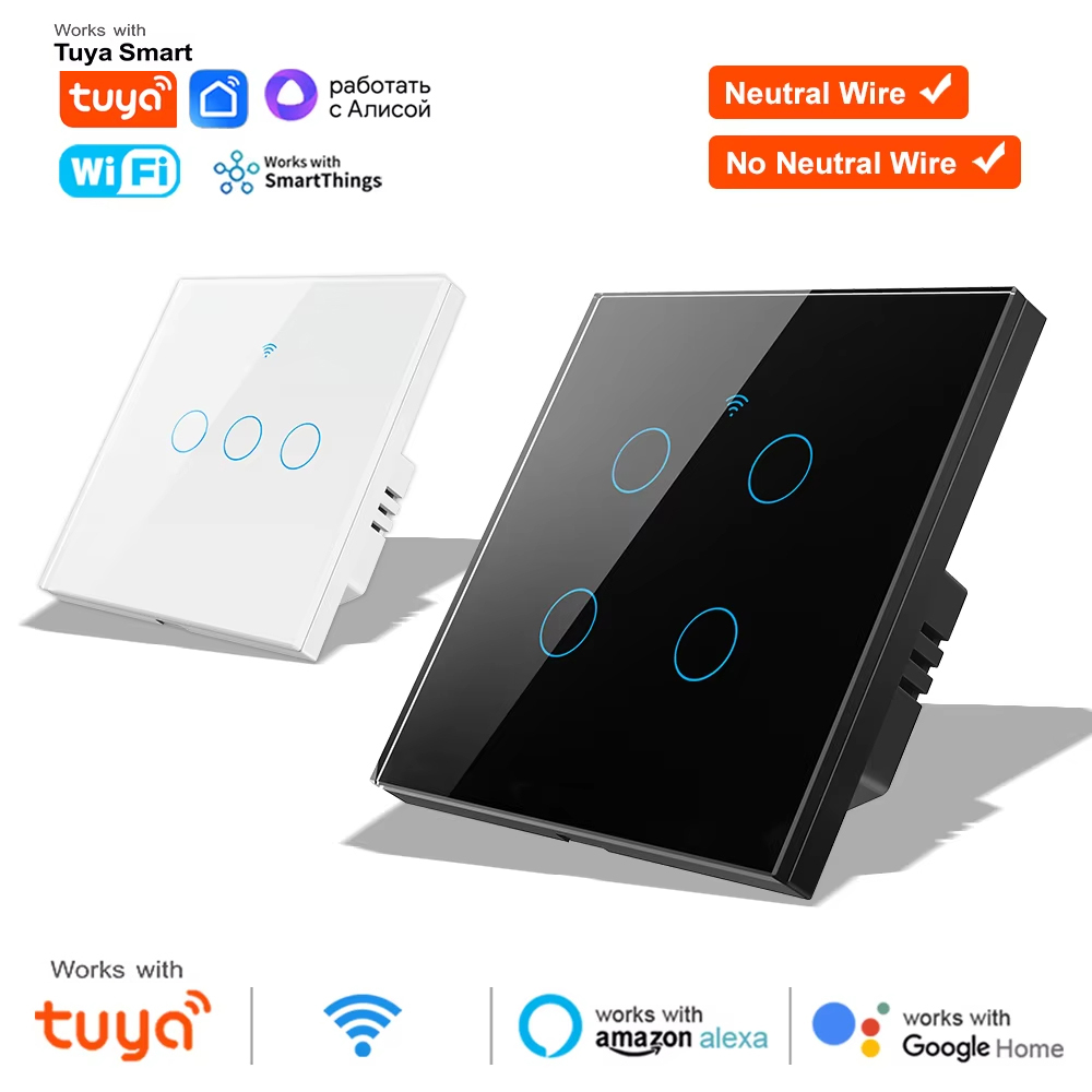 Smart Light Switch - 1 2 3 4連ギャングWiFi RF 433mhzタッチウォールライトスマートワイヤレススイッチ付き220Vニュートラル不要EU仕様Tuya