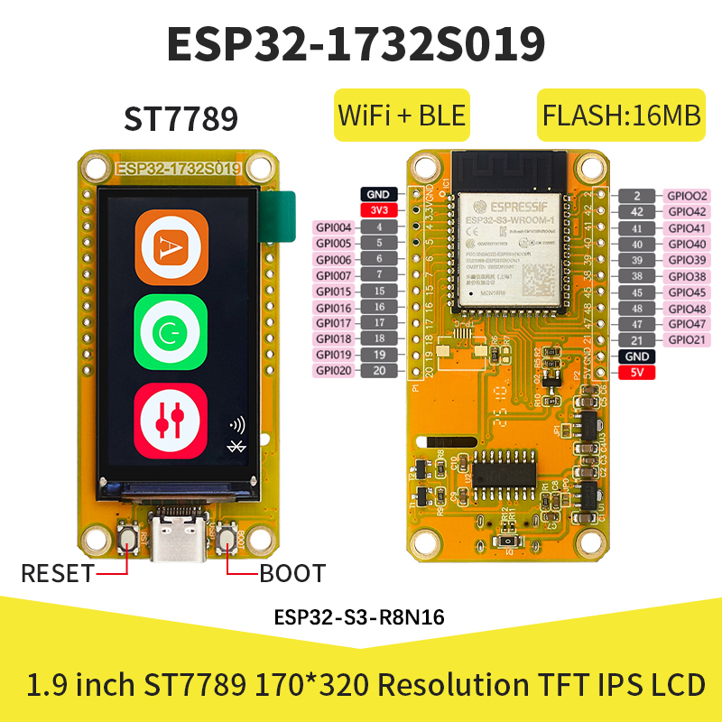 Smart Home Arduino - ESP32-S3 1.9インチIPS LCD 170*320 HMI 8M
