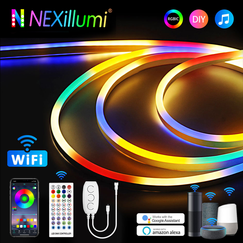Smart Home Yellow - Tuya-インテリジェントLEDストリップライト,wifi,ネオン,RGB,Alexa,Google, 5v,12v,音楽同期,amcolor ws2811,diyストリップの装飾