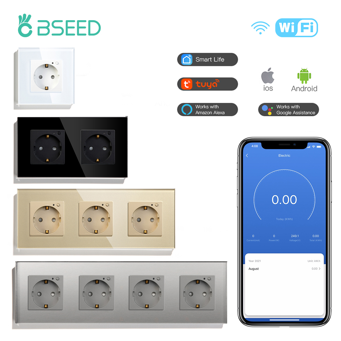 Smart Wall Socket - BSEED EU 電気 Wifi スマートソケット壁プラグ電源モニタータイミング機能 Tuya