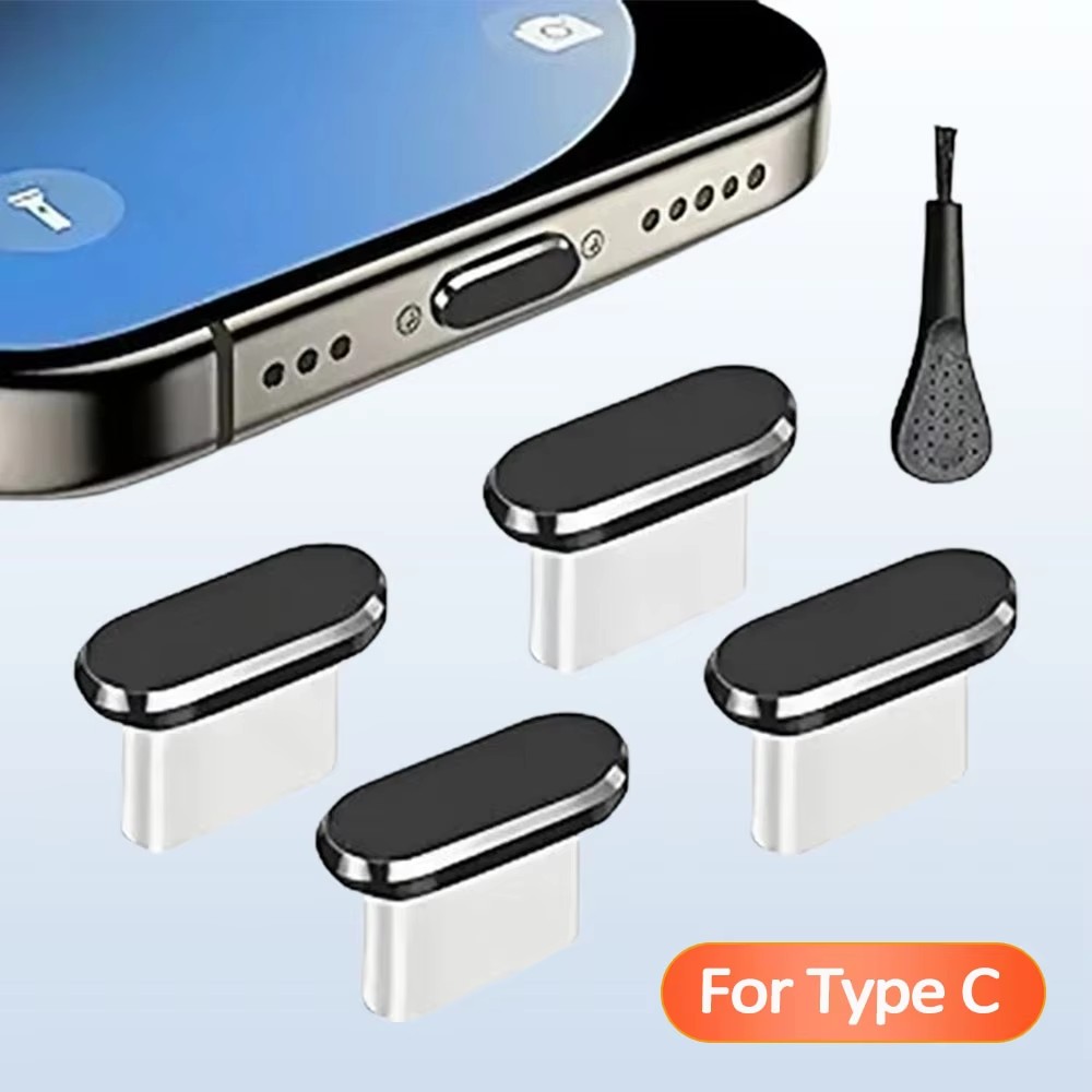 Smart Home Samsung - 4個入りUSB Cダストプラグ、クリーニングブラシ付き、防塵USB-Cプラグカバー、充電ポートカバーキャップ、iPhone15、16、Samsungスマートフォン対応