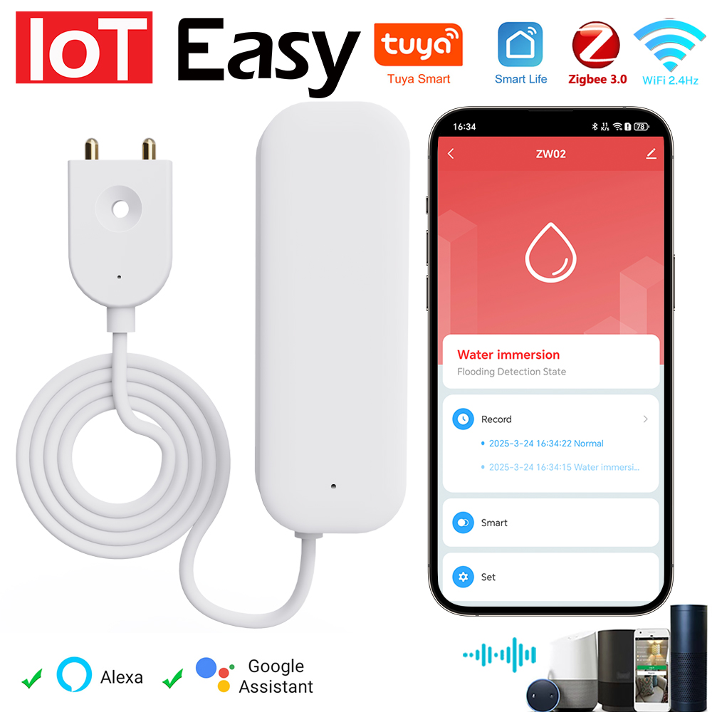 Smart Home Iot - Tuya WiFi ZigBee 水センサー漏れ警報洪水漏水検知器スマートホーム APP リモコンセキュリティ保護サポート