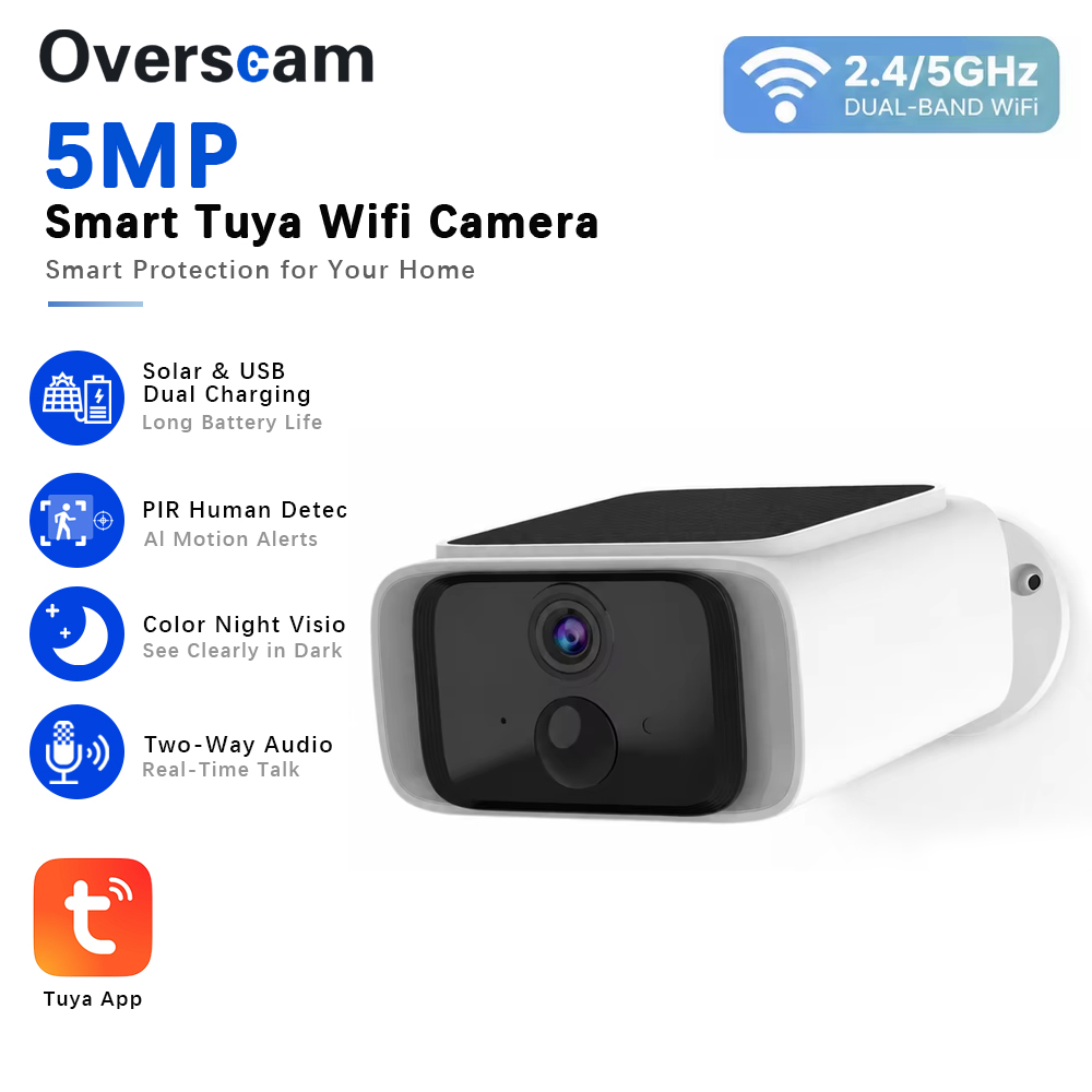 Smart Home Outdoor Camera - Tuya 5MP ソーラーセキュリティカメラワイヤレス屋外 2.4/5 グラム WiFi