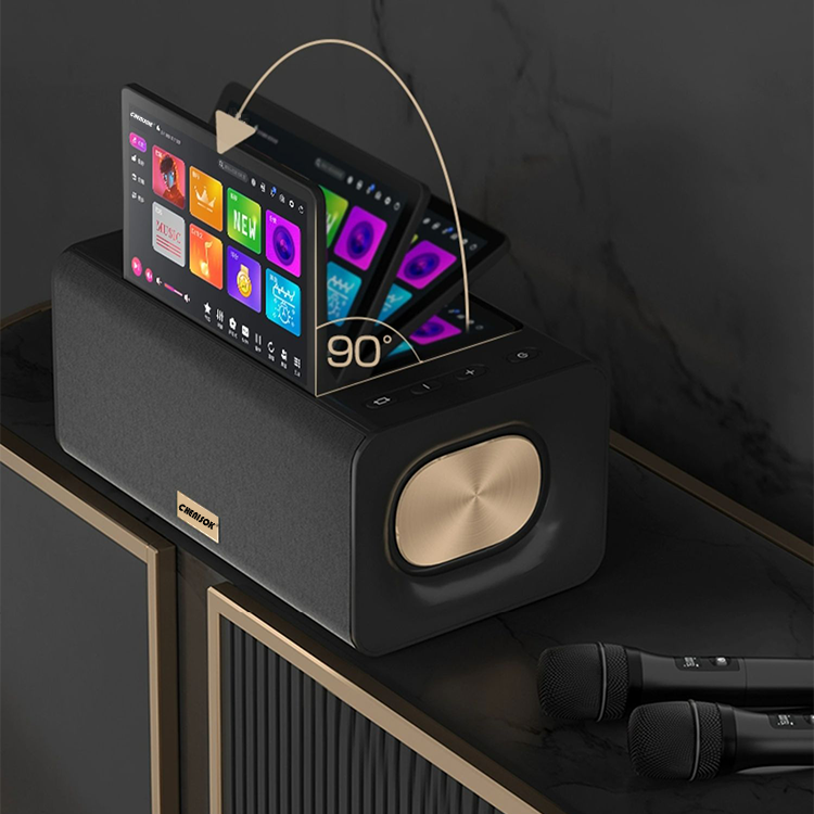 Smart Home Speaker - 2026年新型オールインワンスマートホームカラオケマシン、ワイヤレスマイク2本付き、10.1インチタッチスクリーンスピーカー、屋内外兼用