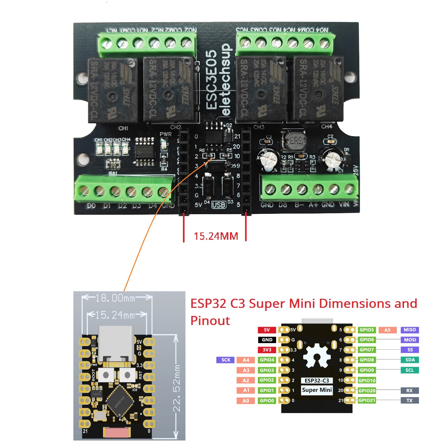 ESC3B04 ESP32-C3 産業用リレーボード 4CH - Smart Home Networking のレビューと価格