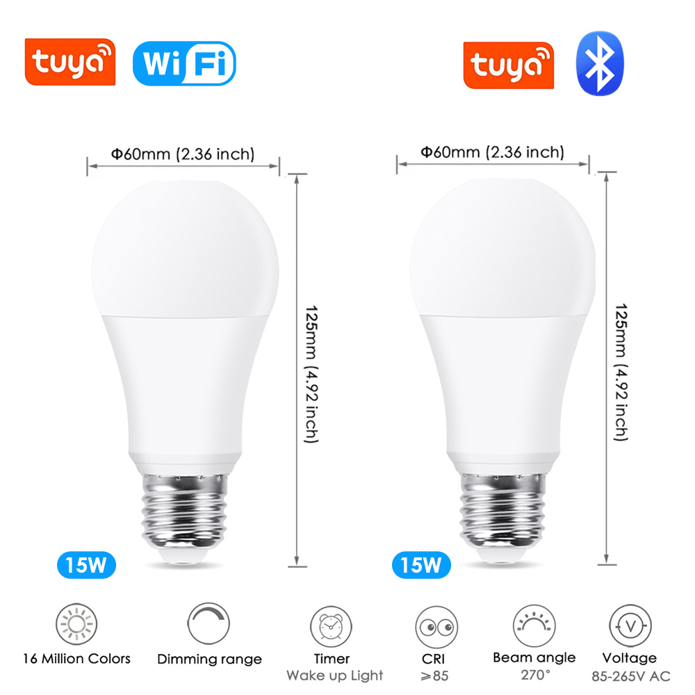 Tuya Wifi/Bluetooth スマート電球 E27 - Smart Home Yellow のレビューと価格