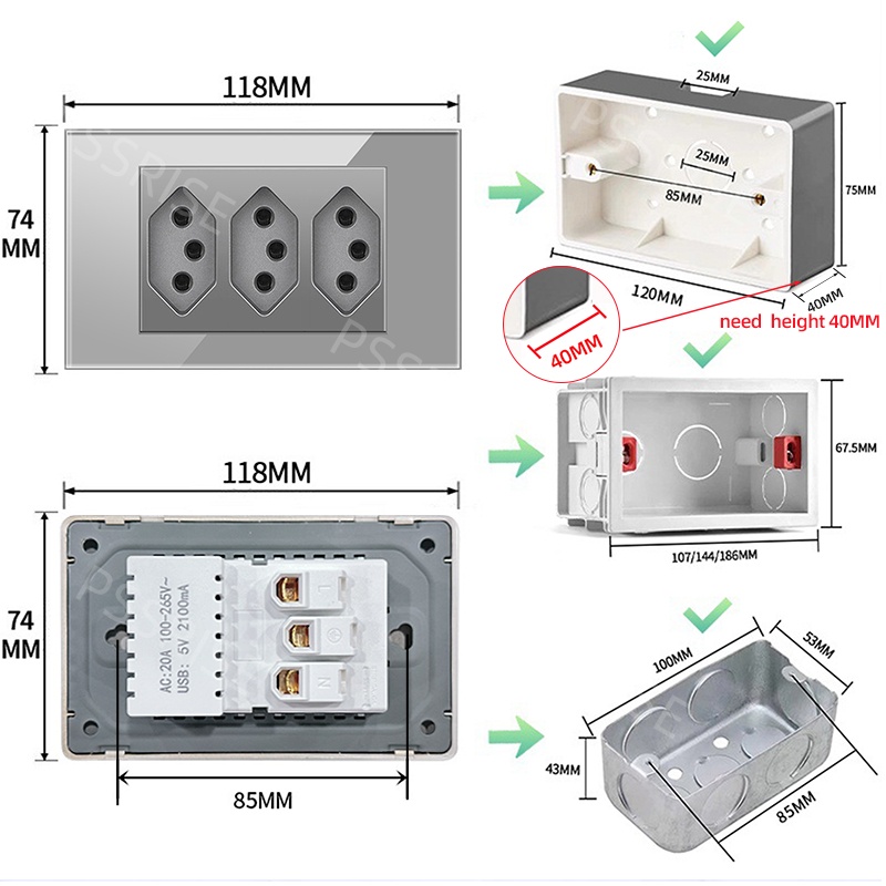 PSSRISE グレーガラス フルパドル ブラジル USB  - Smart Wall Socket のレビューと価格