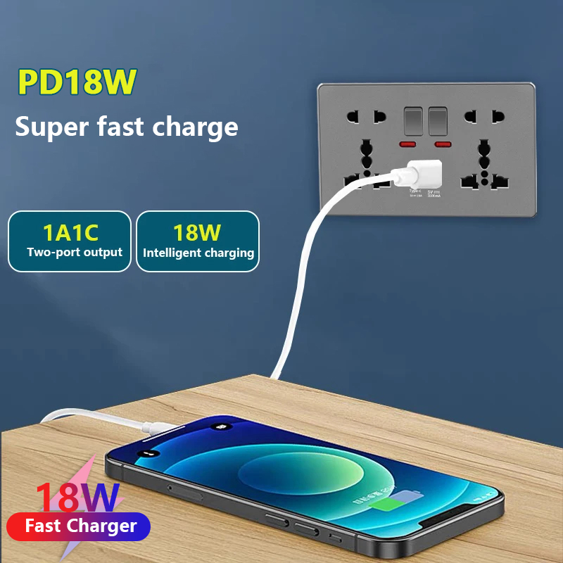 英国 13A USB タイプ c 18 ワット急速充電壁電源 - Smart Wall Socket のレビューと価格