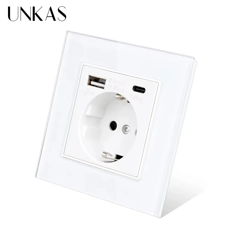UNKAS Type-C USB 強化ガラスパネル グレー  - Smart Wall Socket のレビューと価格