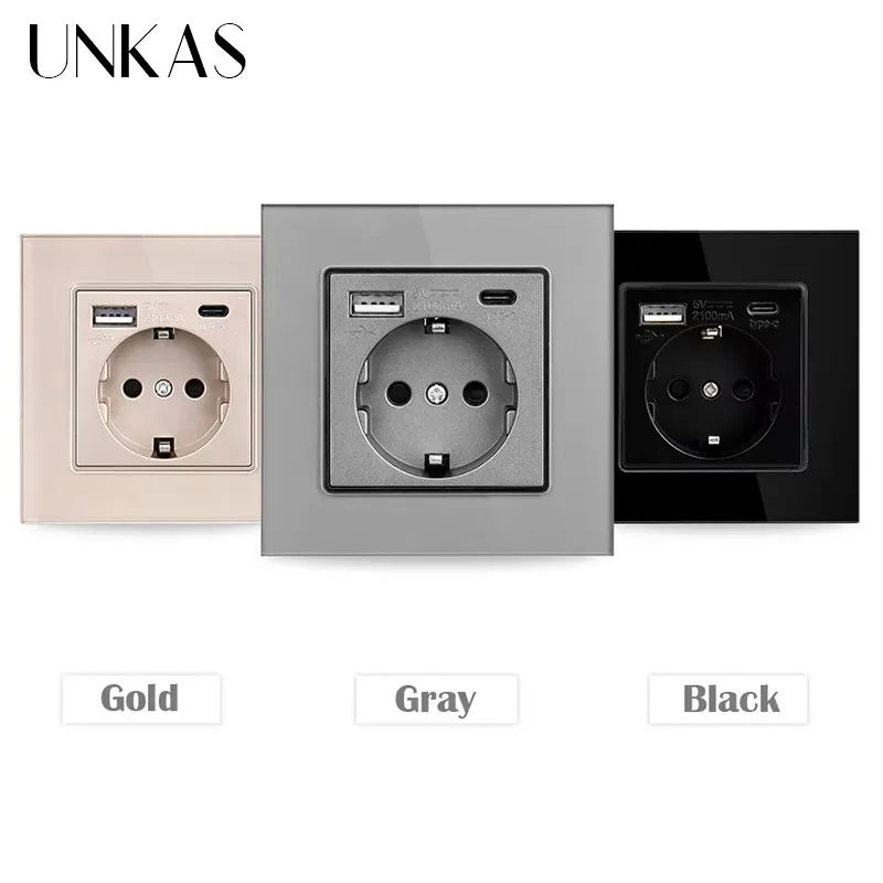UNKAS Type-C USB 強化ガラスパネル グレー  - Smart Wall Socket のレビューと価格