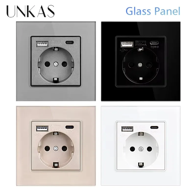 UNKAS Type-C USB 強化ガラスパネル グレー  - Smart Wall Socket のレビューと価格