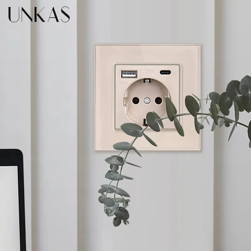 UNKAS Type-C USB 強化ガラスパネル グレー  - Smart Wall Socket のレビューと価格