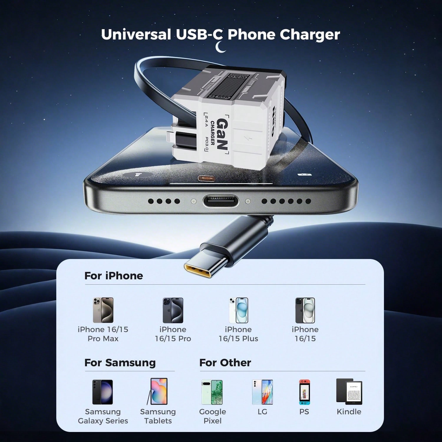 65W GaN デュアルポート高速壁掛け充電器、格納式ケーブ - Smart Home Samsung のレビューと価格